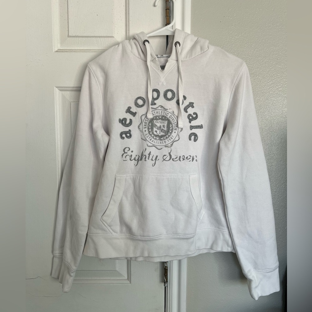 Aeropostale Y2K Vintage White Pullover Graphic Hoodie Logo Classic Preppy 2000s